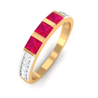 July Birthstone 3/4 CT Princess Cut Ruby Three Stone Anniversary Ring with Diamond Accent Ruby - ( AAA ) - Quality - Rosec Jewels
