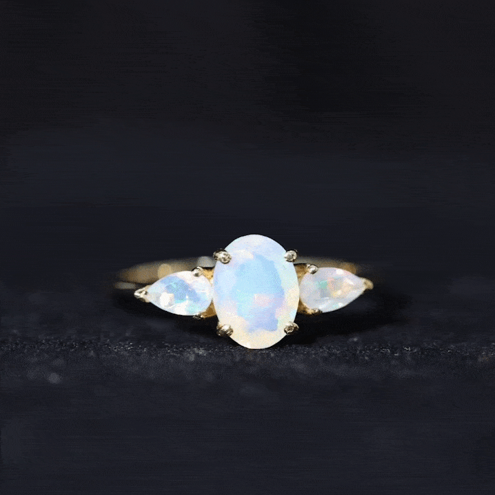Oval and Pear Cut Ethiopian Opal Three Stone Ring Ethiopian Opal - ( AAA ) - Quality - Rosec Jewels