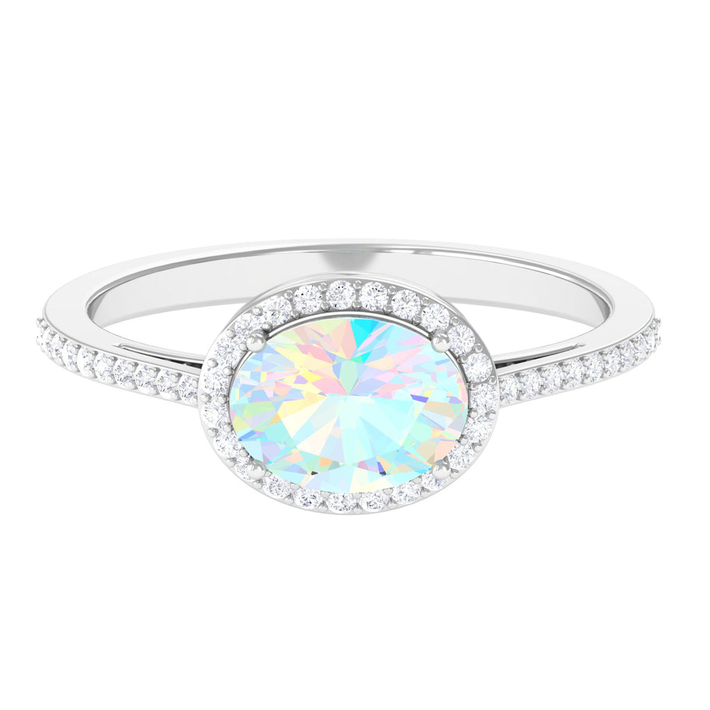 3/4 CT Oval Shape Ethiopian Opal and Diamond Accent East West Ring Ethiopian Opal - ( AAA ) - Quality - Rosec Jewels