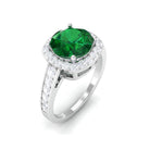 Round Shape Created Emerald Classic Halo Engagement Ring with Diamond Lab Created Emerald - ( AAAA ) - Quality - Rosec Jewels