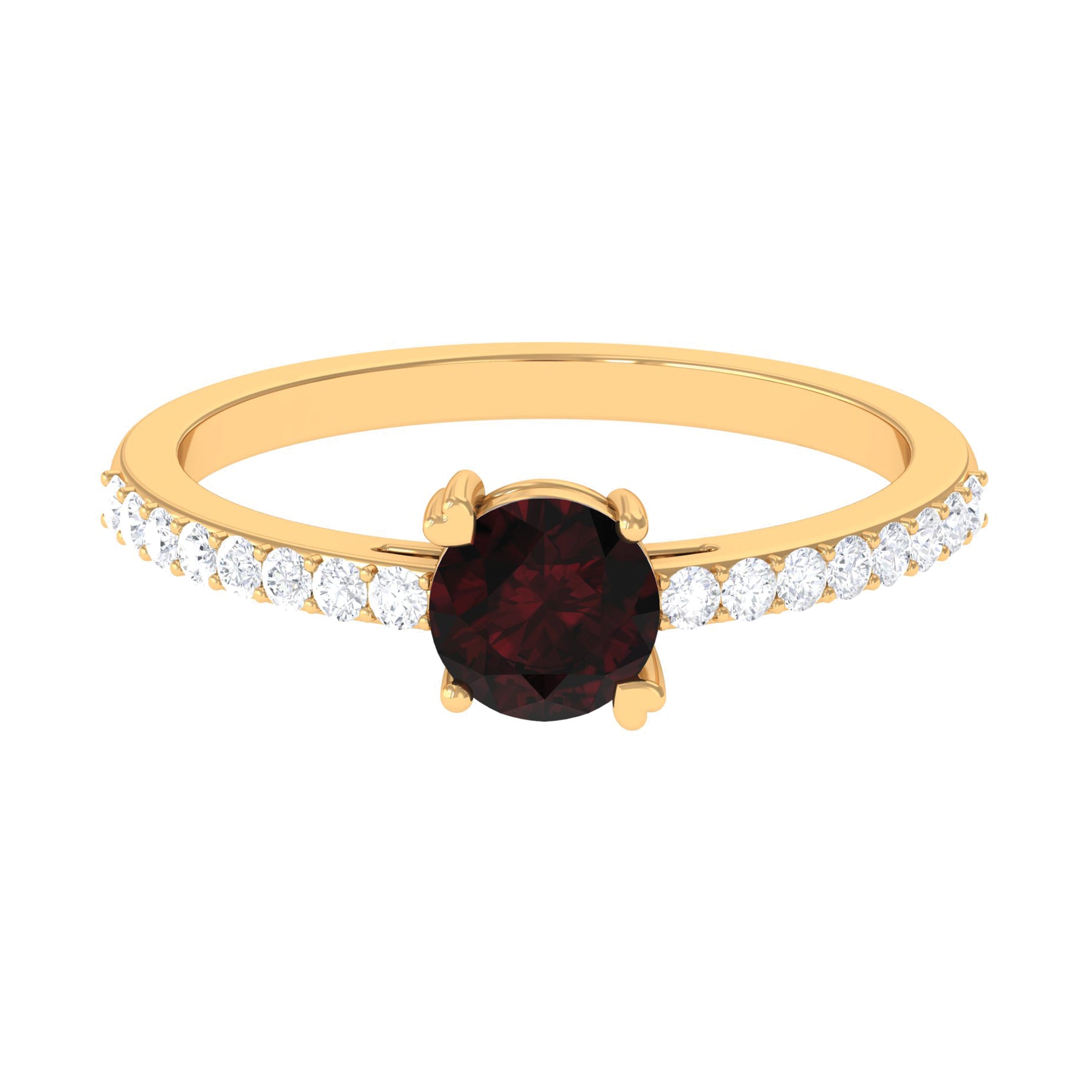 Designer Garnet Solitaire Promise Ring with Diamond Garnet - ( AAA ) - Quality - Rosec Jewels