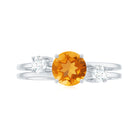 1 CT Real Citrine Double Band Ring with Diamond Stones Citrine - ( AAA ) - Quality - Rosec Jewels