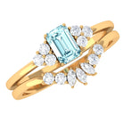 Octagon Aquamarine Solitaire Stackable Ring Set with Diamond Aquamarine - ( AAA ) - Quality - Rosec Jewels
