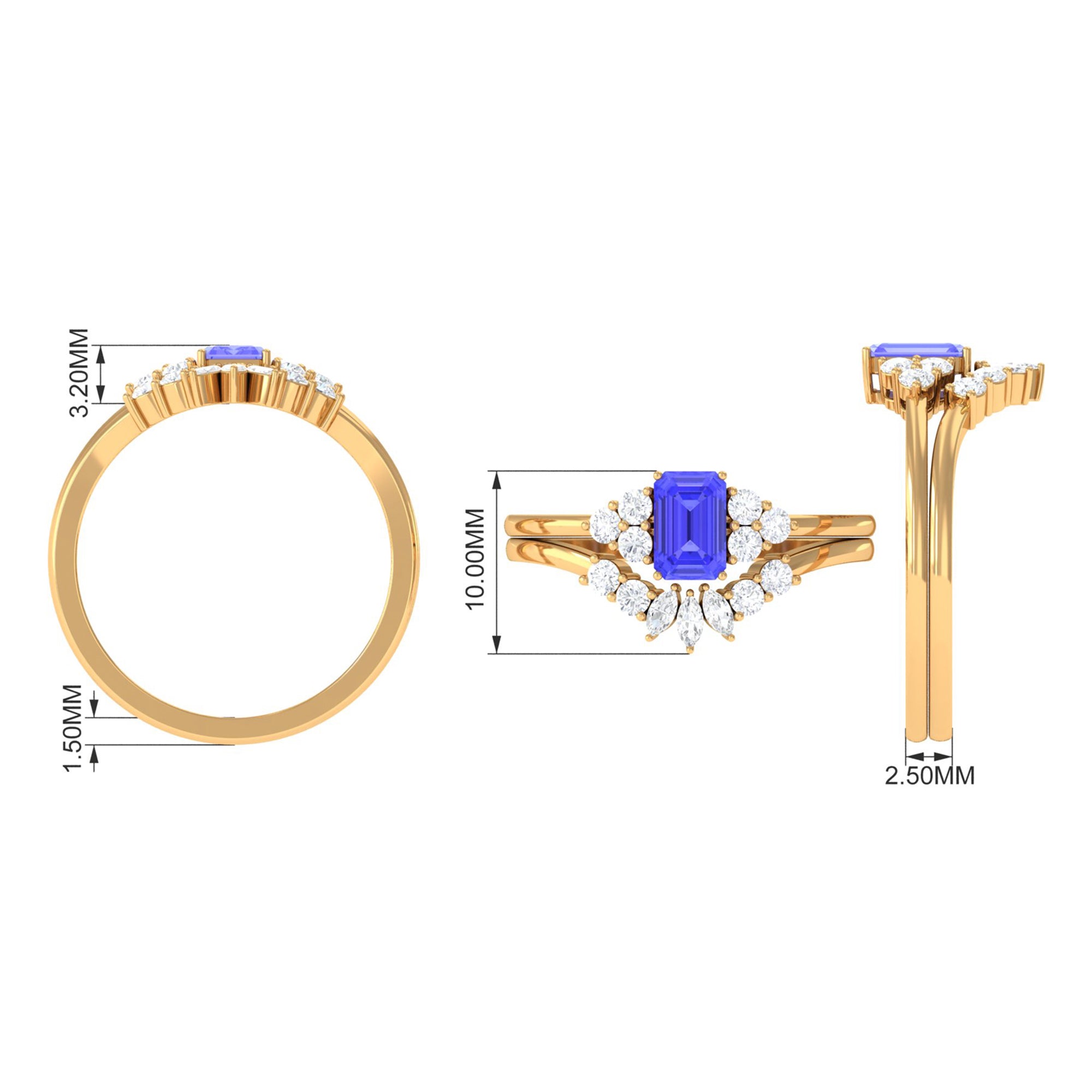 Emerald Cut Tanzanite Solitaire Ring Set with Diamond Tanzanite - ( AAA ) - Quality - Rosec Jewels