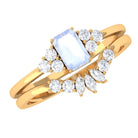 Emerald Cut Moonstone Solitaire Ring Set with Diamond Moonstone - ( AAA ) - Quality - Rosec Jewels
