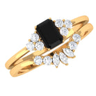 Octagon Black Onyx Solitaire Stackable Ring Set with Diamond Black Onyx - ( AAA ) - Quality - Rosec Jewels