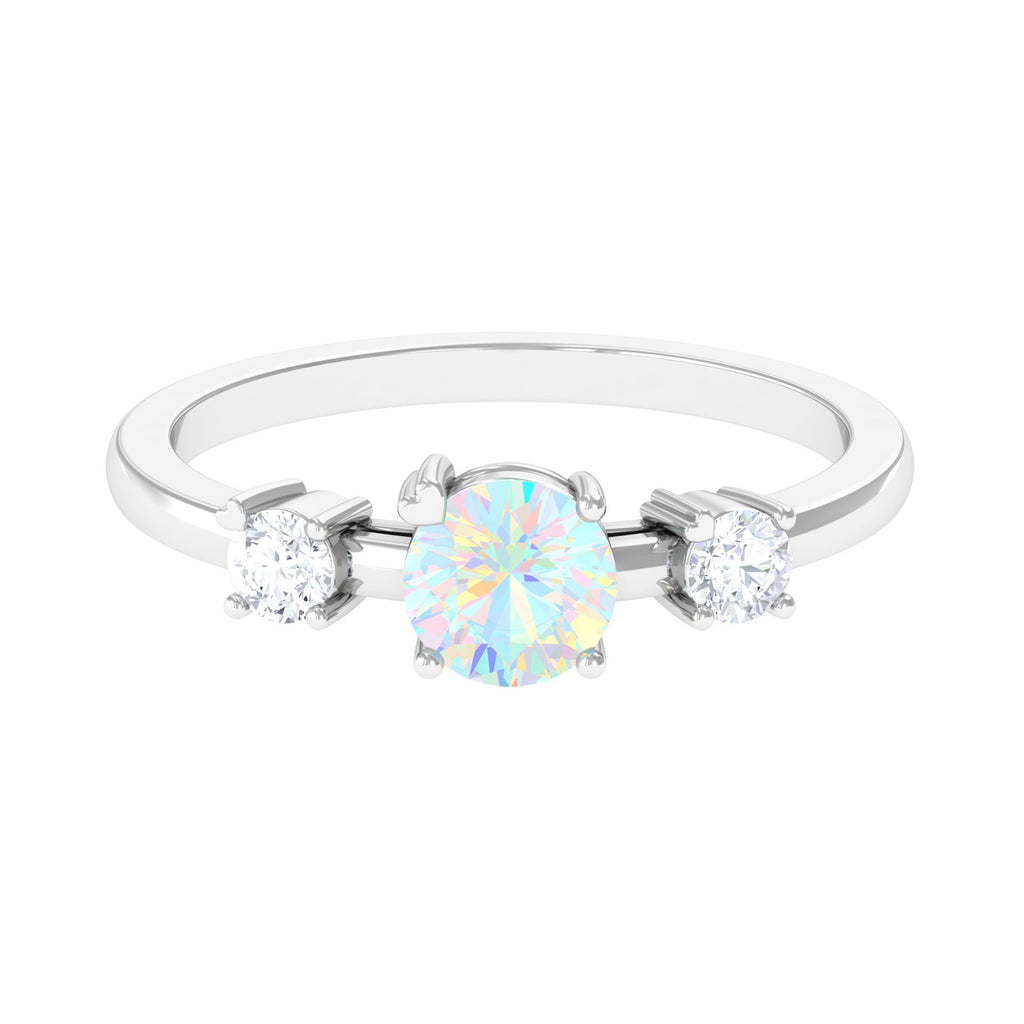 Real Ethiopian Opal and Diamond Three Stone Promise Ring Ethiopian Opal - ( AAA ) - Quality - Rosec Jewels
