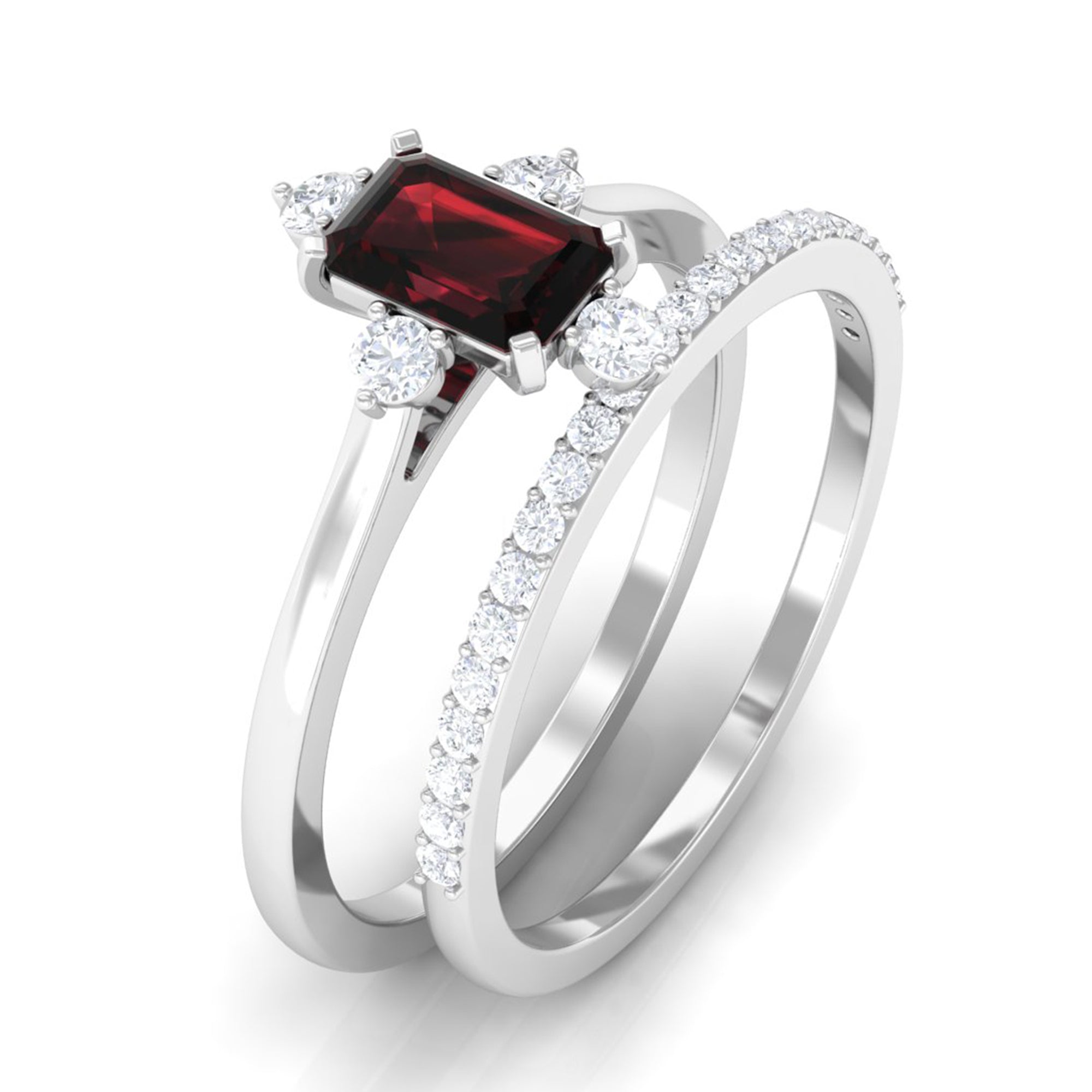 1.25 Ct Octagon Solitaire Garnet and Diamond Ring Set Garnet - ( AAA ) - Quality - Rosec Jewels