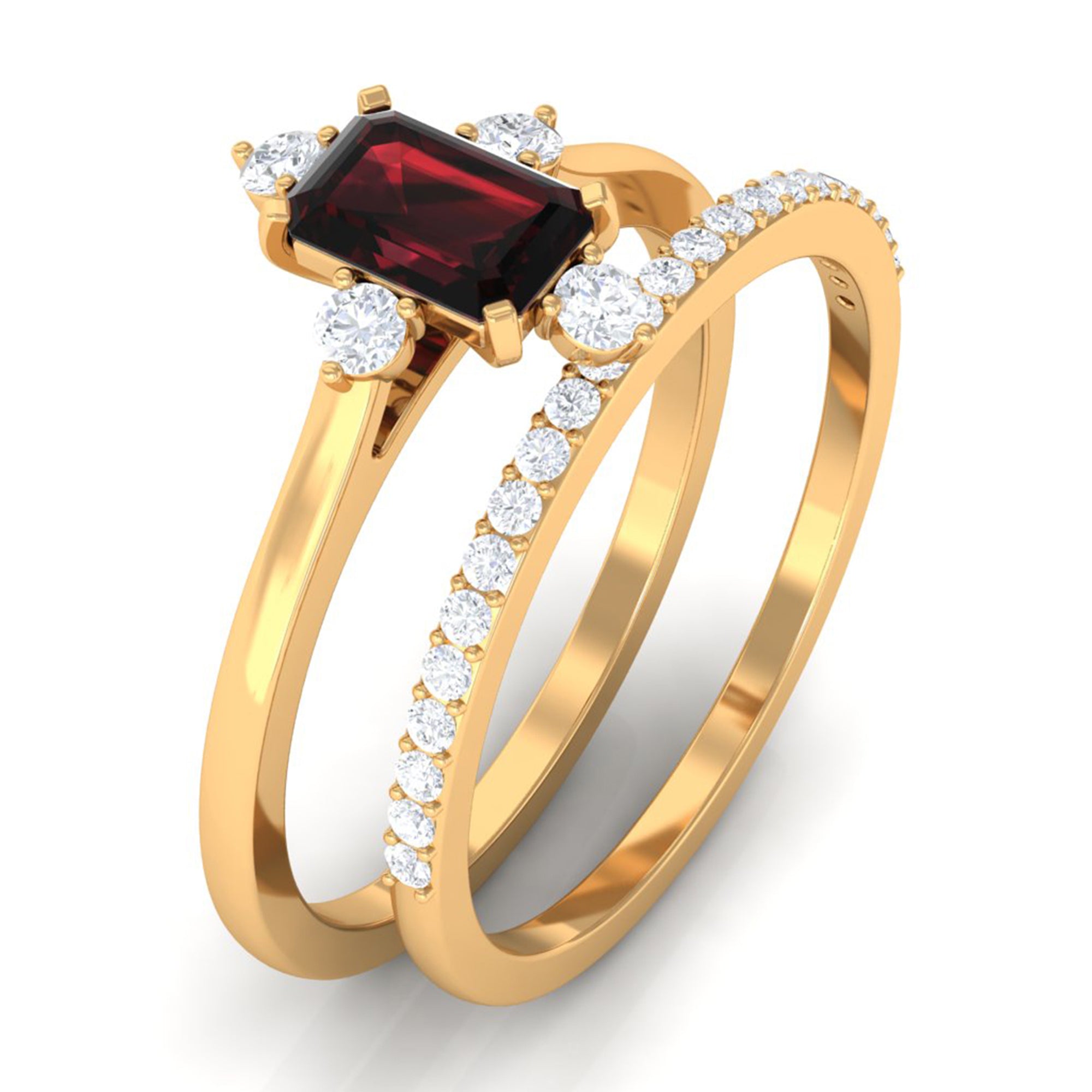 1.25 Ct Octagon Solitaire Garnet and Diamond Ring Set Garnet - ( AAA ) - Quality - Rosec Jewels