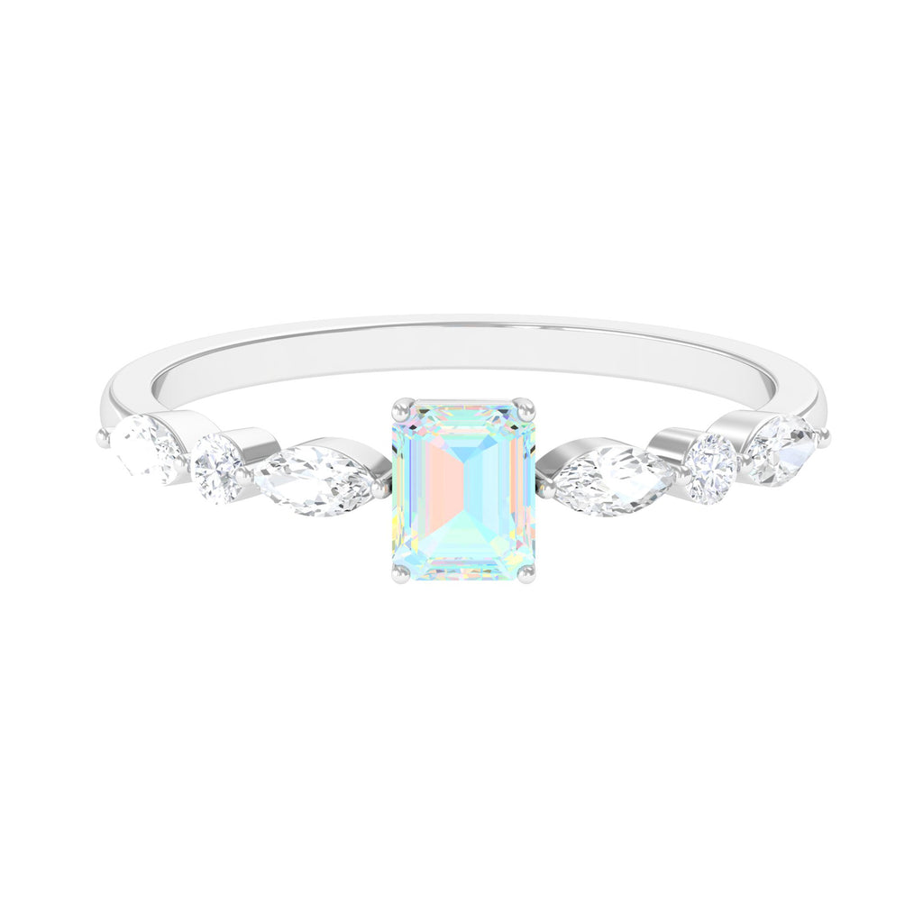 3/4 CT Octagon Ethiopian Opal Solitaire Ring with Diamond Side Stones Ethiopian Opal - ( AAA ) - Quality - Rosec Jewels