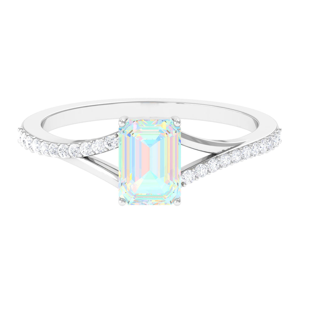 Split Shank Ethiopian Opal Solitaire Engagement Ring with Diamond Ethiopian Opal - ( AAA ) - Quality - Rosec Jewels