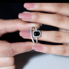 Real Black Onyx and Moissanite Stackable Ring Set Black Onyx - ( AAA ) - Quality - Rosec Jewels