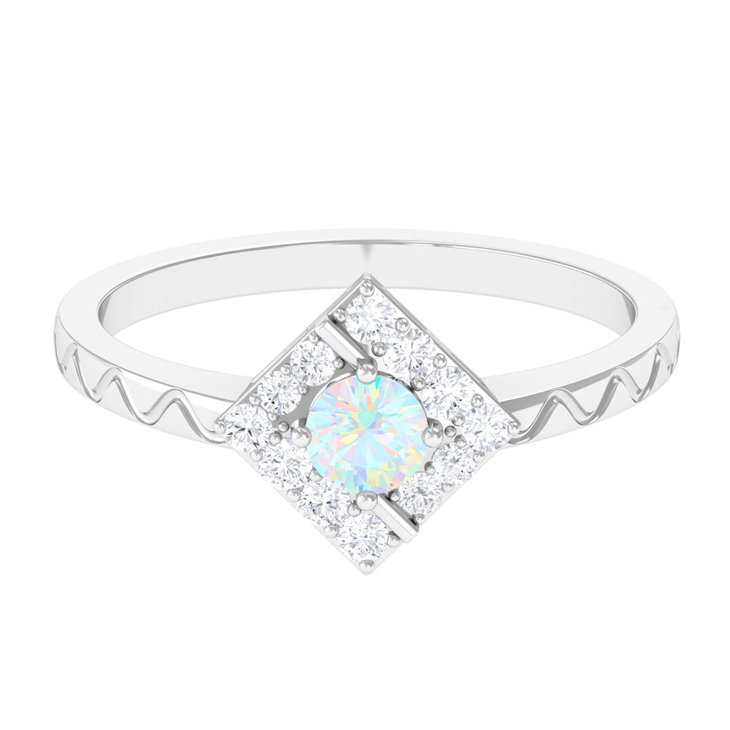 1/2 CT Minimal Ethiopian Opal and Diamond Ring with Textured Details Ethiopian Opal - ( AAA ) - Quality - Rosec Jewels
