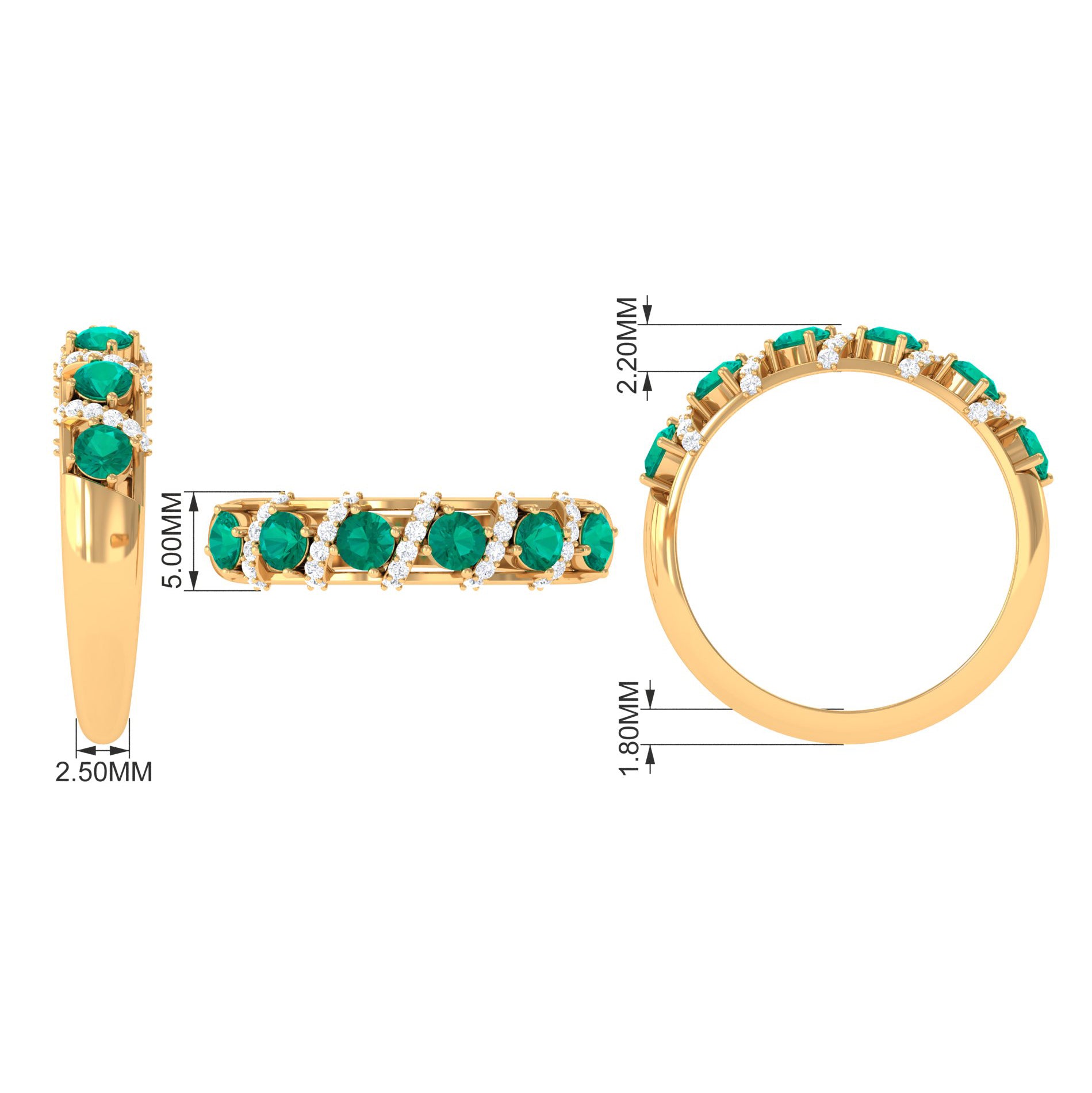 Designer Anniversary Ring with Emerald and Diamond Emerald - ( AAA ) - Quality - Rosec Jewels