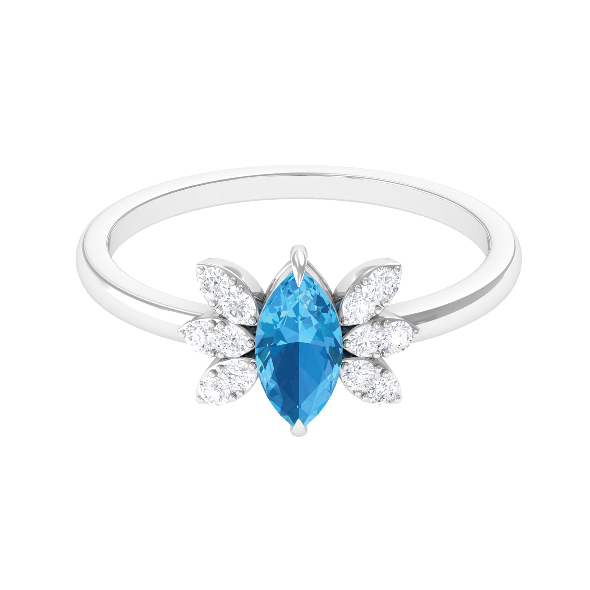 1 CT Marquise Cut Swiss Blue Topaz Promise Ring with Moissanite - Rosec Jewels