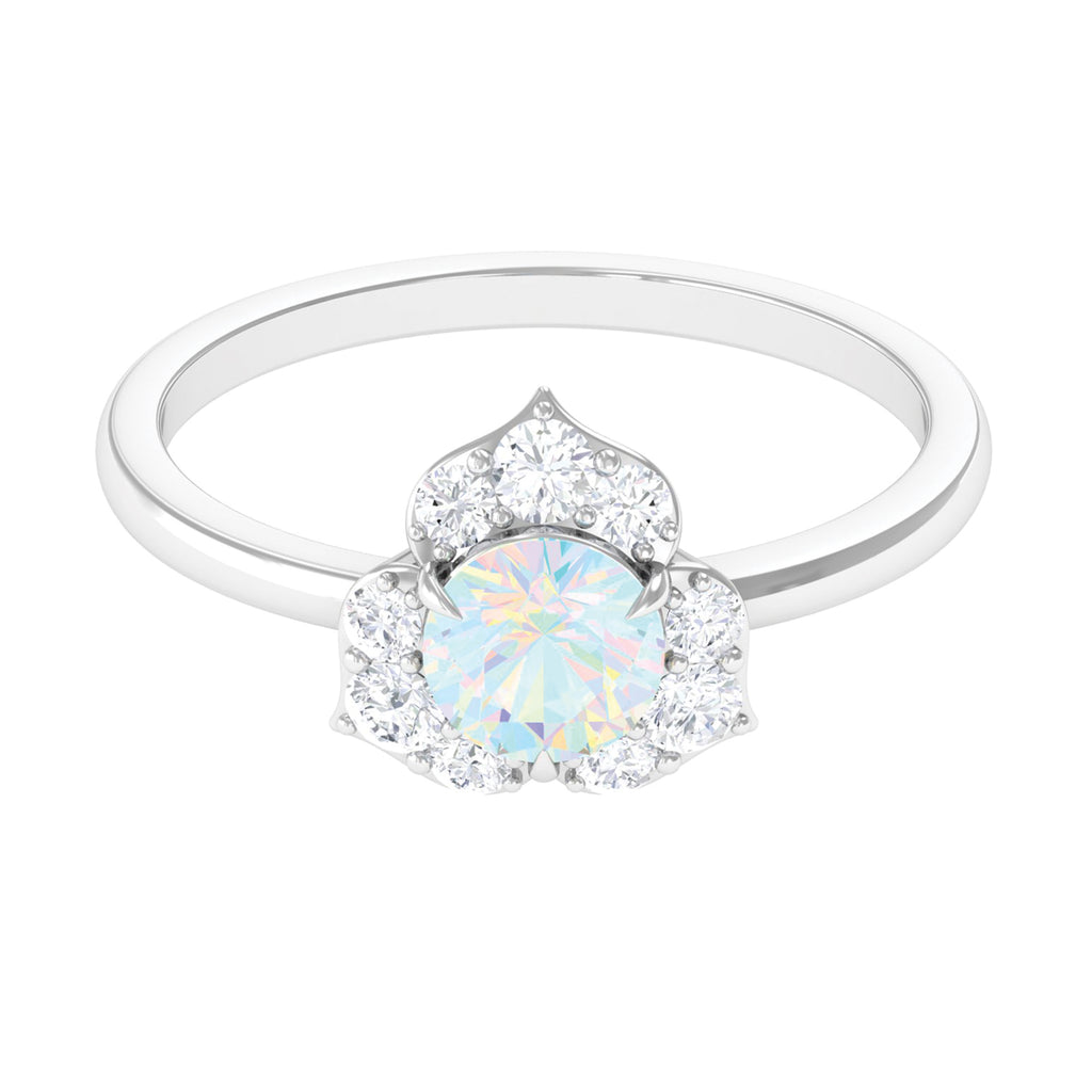 Rosec Jewels-Round Ethiopian Opal Flower Engagement Ring with Diamond
