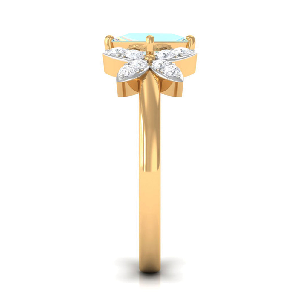 Princess Cut Ethiopian Opal Flower Engagement Ring with Diamond Ethiopian Opal - ( AAA ) - Quality - Rosec Jewels