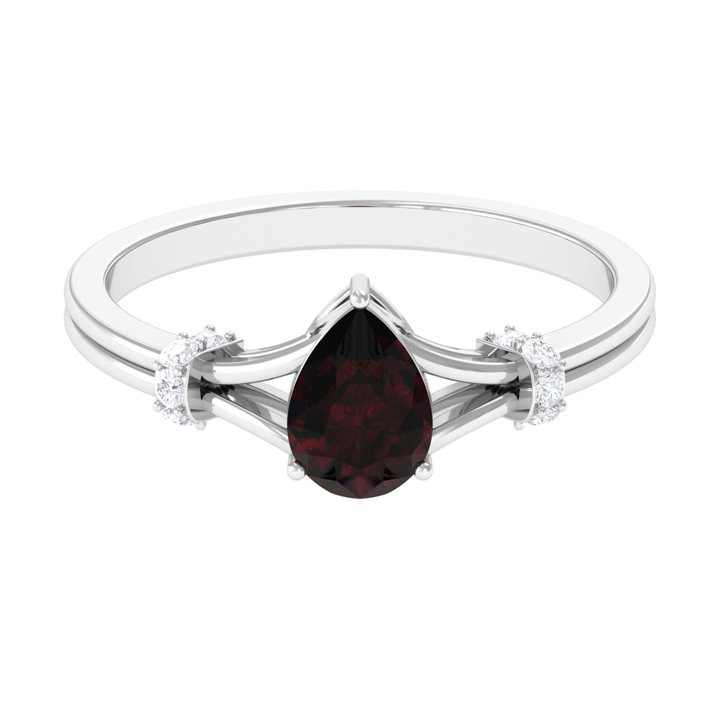Pear Shape Garnet Solitaire Split Shank Ring with Diamond Garnet - ( AAA ) - Quality - Rosec Jewels