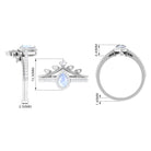1.5 Vintage Inspired Moonstone Teardrop Wedding Ring Set with Diamond Moonstone - ( AAA ) - Quality - Rosec Jewels