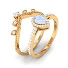 1.5 Vintage Inspired Moonstone Teardrop Wedding Ring Set with Diamond Moonstone - ( AAA ) - Quality - Rosec Jewels