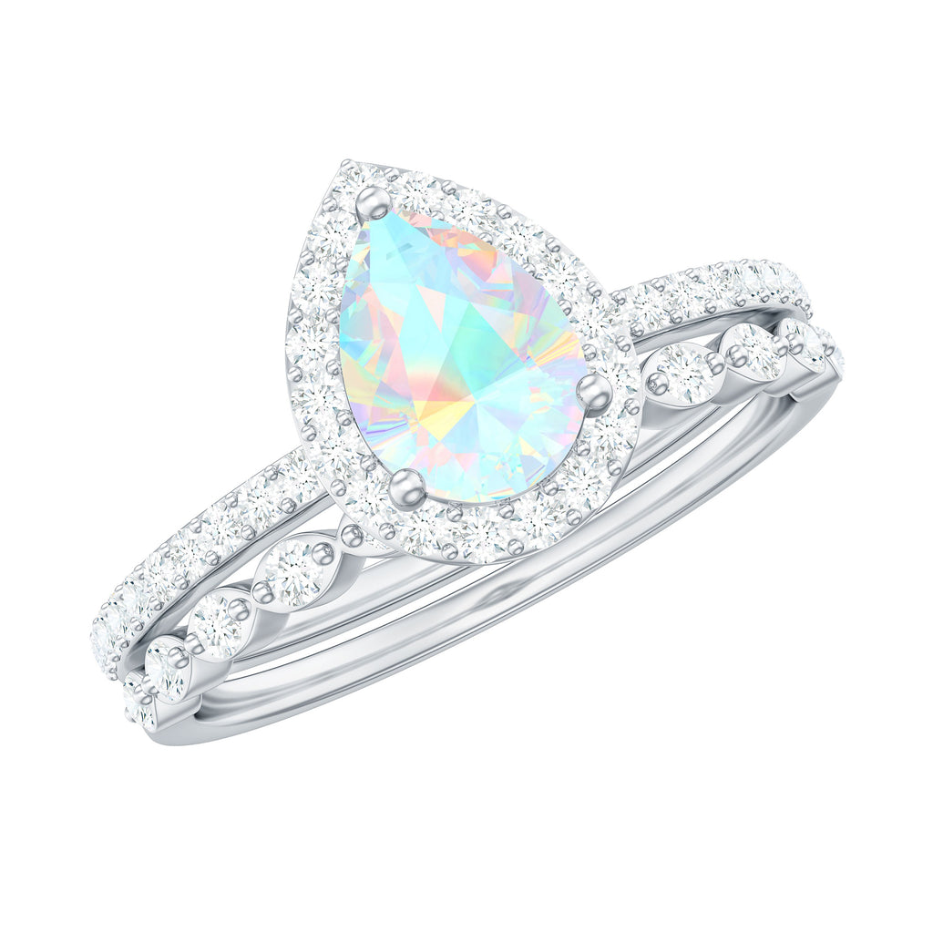 Teardrop Ethiopian Opal Bridal Ring Set with Diamond Ethiopian Opal - ( AAA ) - Quality - Rosec Jewels