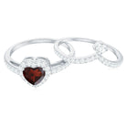 Heart Shape Garnet Ring Set with Diamond Garnet - ( AAA ) - Quality - Rosec Jewels