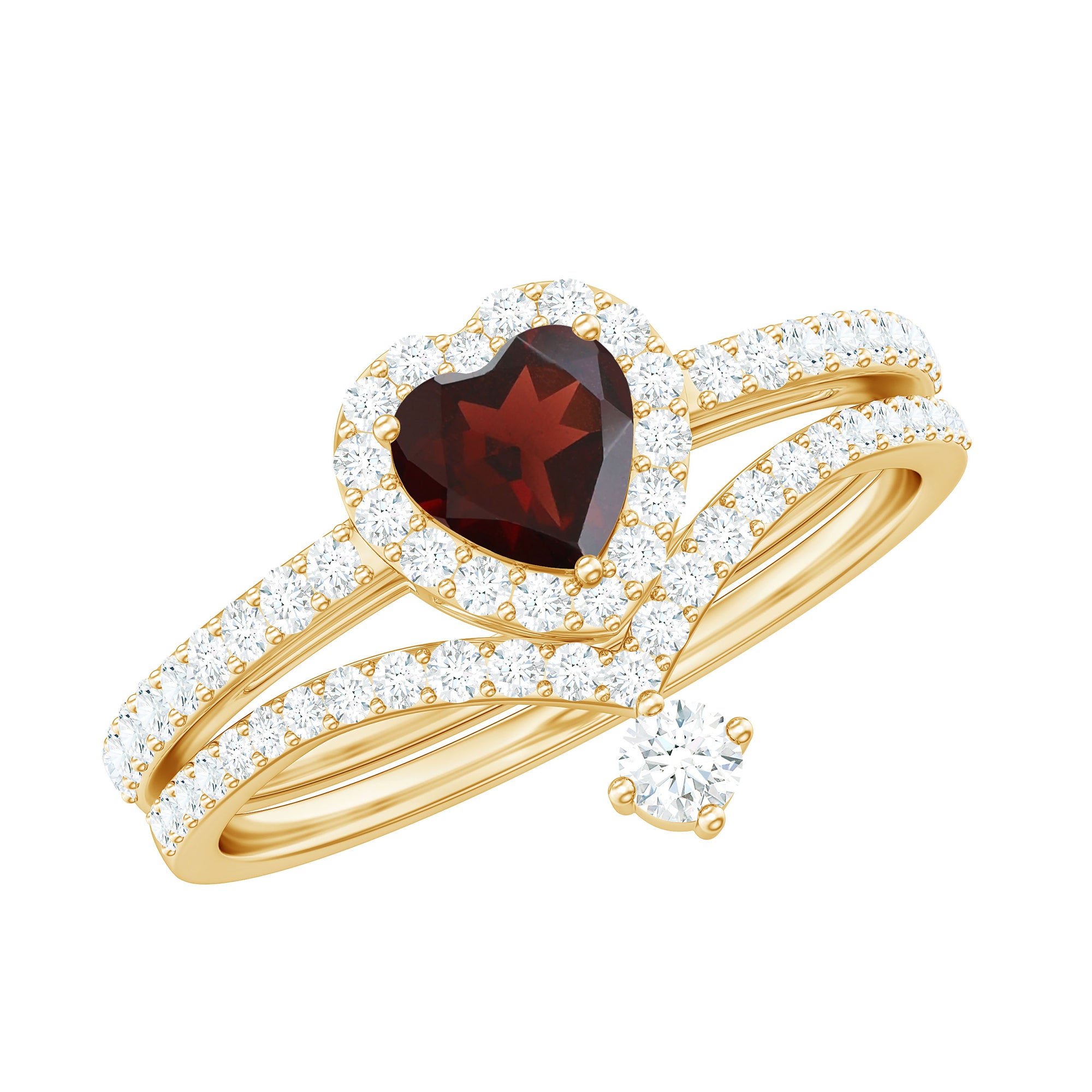 Heart Shape Garnet Ring Set with Diamond Garnet - ( AAA ) - Quality - Rosec Jewels