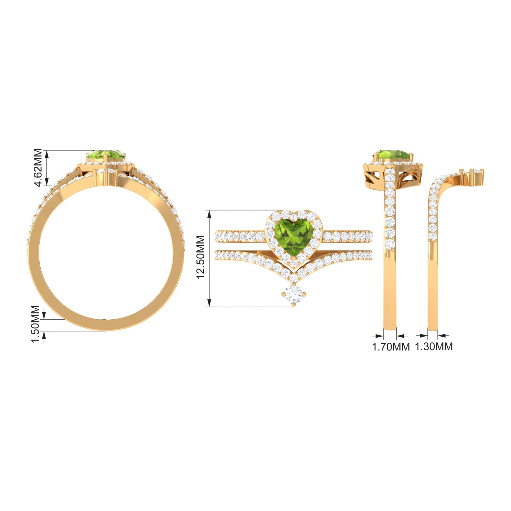 Genuine Peridot Ring Set with Moissanite Peridot - ( AAA ) - Quality - Rosec Jewels