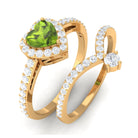 Genuine Peridot Ring Set with Moissanite Peridot - ( AAA ) - Quality - Rosec Jewels