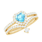 Heart Shape Aquamarine Ring Set with Diamond Aquamarine - ( AAA ) - Quality - Rosec Jewels