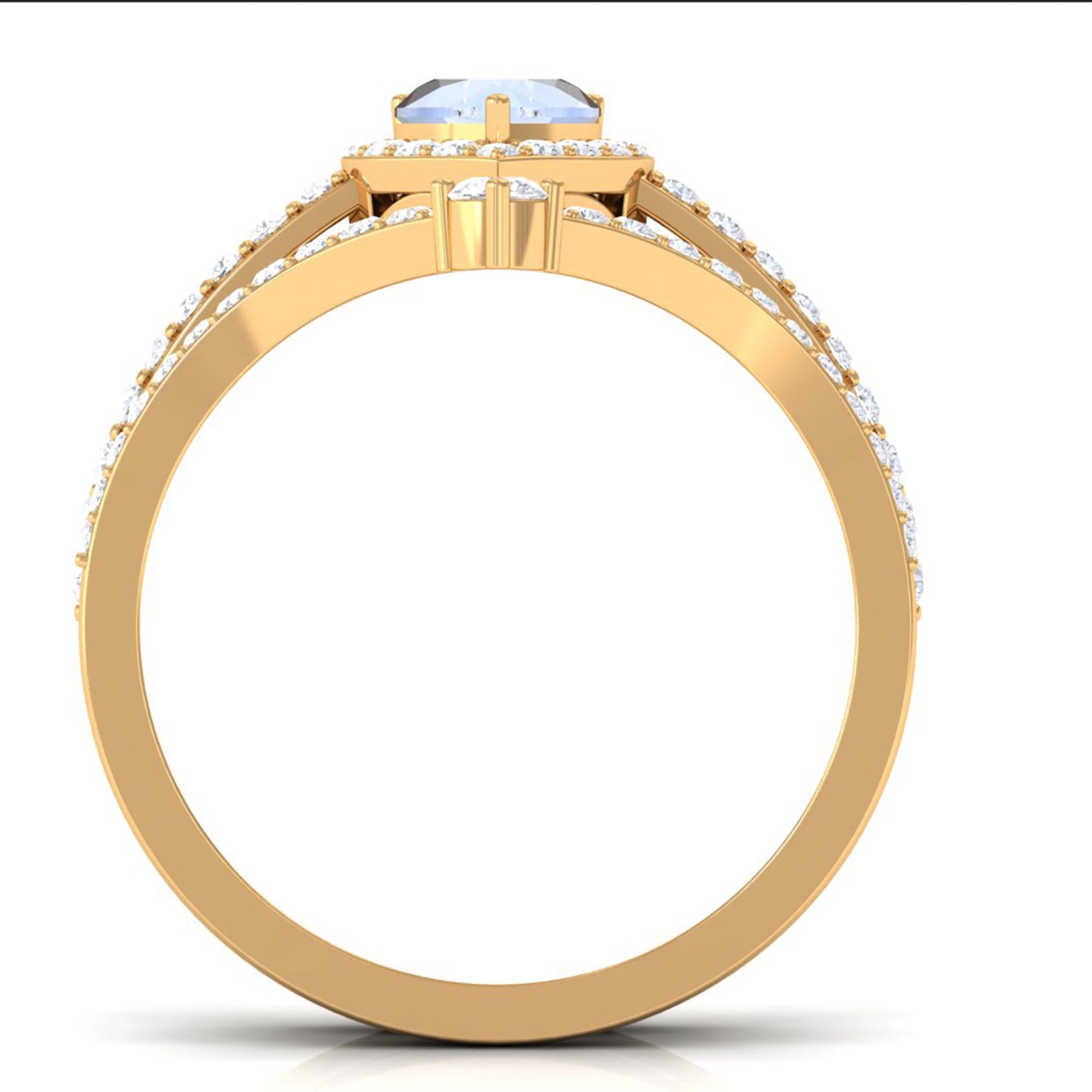 Genuine Moonstone Ring Set with Diamond Moonstone - ( AAA ) - Quality - Rosec Jewels