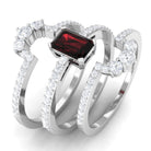 Octagon Cut Garnet Solitaire Engagement Ring Set with Diamond Garnet - ( AAA ) - Quality - Rosec Jewels