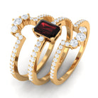 Octagon Cut Garnet Solitaire Engagement Ring Set with Diamond Garnet - ( AAA ) - Quality - Rosec Jewels