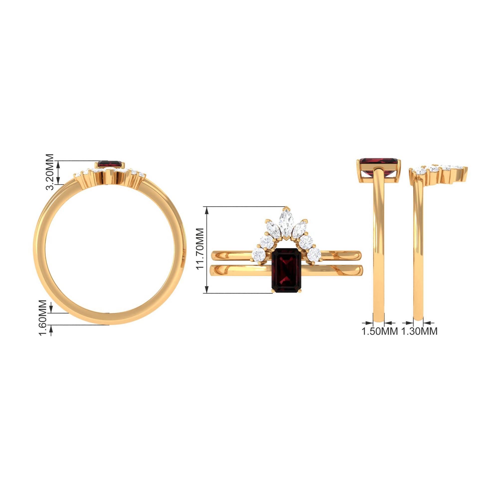 Octagon Cut Garnet Wedding Ring Set with Diamond Garnet - ( AAA ) - Quality - Rosec Jewels