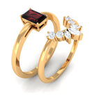 Octagon Cut Garnet Wedding Ring Set with Diamond Garnet - ( AAA ) - Quality - Rosec Jewels
