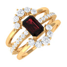 Real Garnet Solitaire Engagement Ring Set with Diamond Garnet - ( AAA ) - Quality - Rosec Jewels