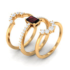 Real Garnet Solitaire Engagement Ring Set with Diamond Garnet - ( AAA ) - Quality - Rosec Jewels