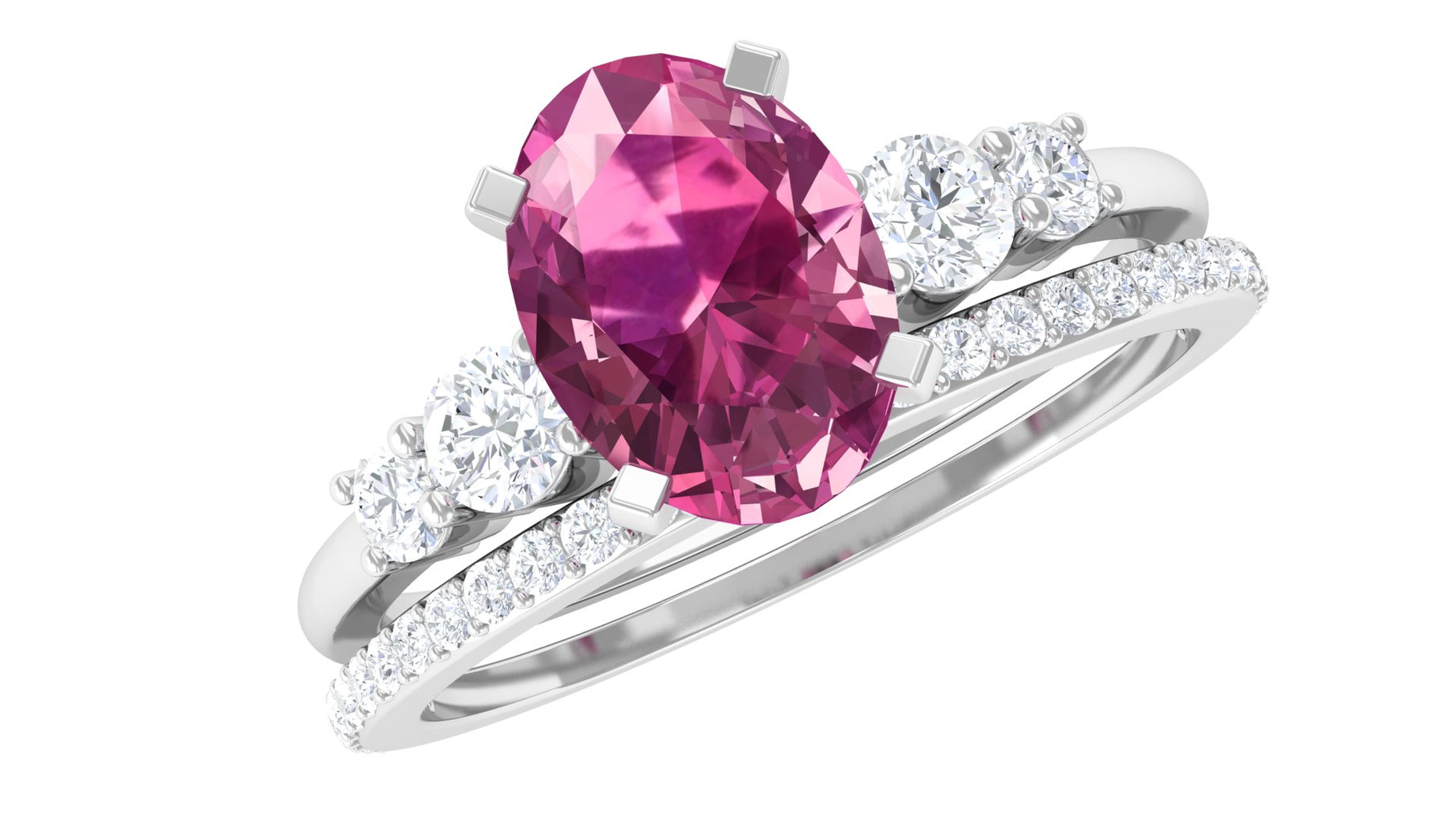 Oval Pink tourmaline Solitaire Ring Set with Moissanite - Rosec Jewels