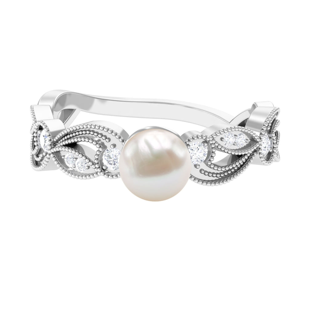 2.5 CT Freshwater Pearl Solitaire Beaded Ring with Diamond Freshwater Pearl - ( AAA ) - Quality - Rosec Jewels