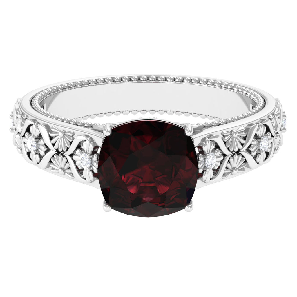 Cushion Cut Garnet Engagement Ring with Diamond Garnet - ( AAA ) - Quality - Rosec Jewels