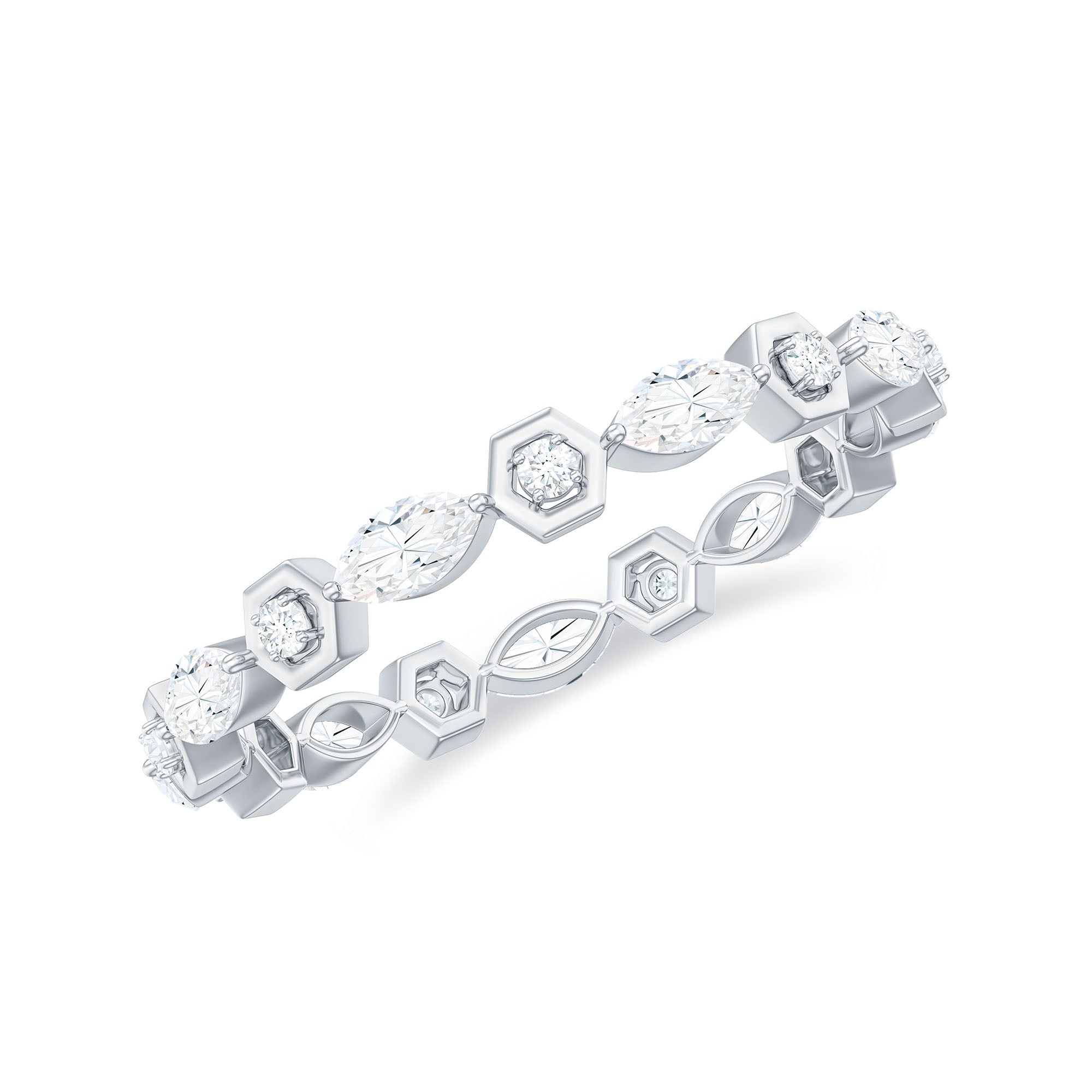 Certified Moissanite Eternity Anniversary Ring in Prong Setting Moissanite - ( D-VS1 ) - Color and Clarity - Rosec Jewels