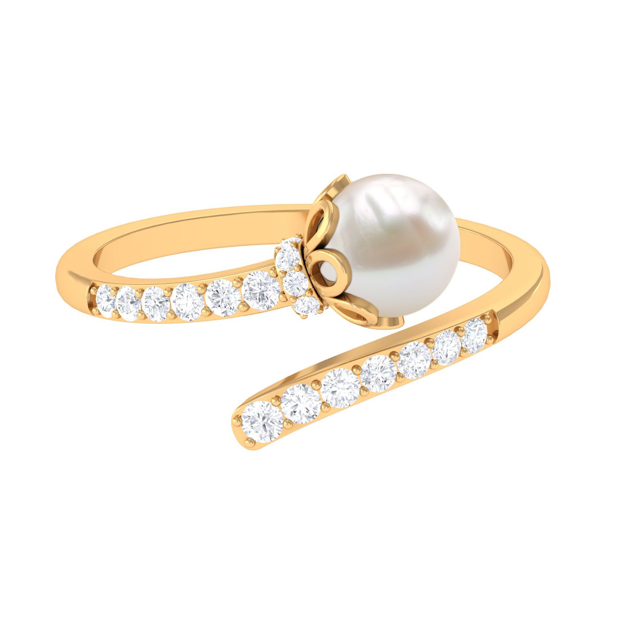 2.75 CT Freshwater Pearl and Diamond Wrap Ring Freshwater Pearl - ( AAA ) - Quality - Rosec Jewels