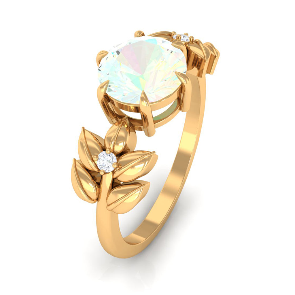 2 CT Floral Inspired Ethiopian Opal and Diamond Solitaire Engagement Ring Ethiopian Opal - ( AAA ) - Quality - Rosec Jewels