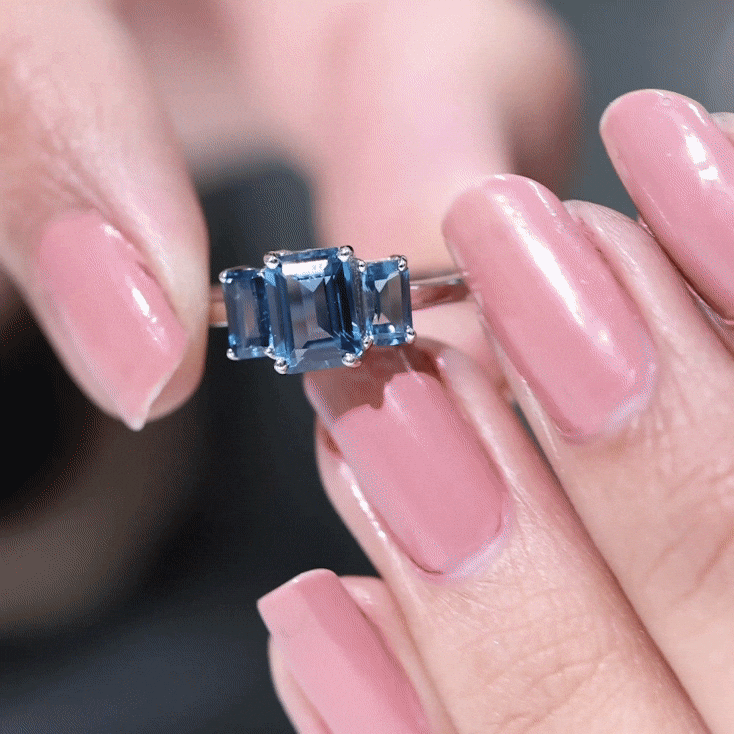 1.75 CT Octagon Cut London Blue Topaz Three Stone Ring London Blue Topaz - ( AAA ) - Quality - Rosec Jewels