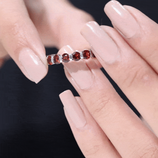 Simple Round Shape Garnet Full Eternity Ring in Bar Setting Garnet - ( AAA ) - Quality - Rosec Jewels