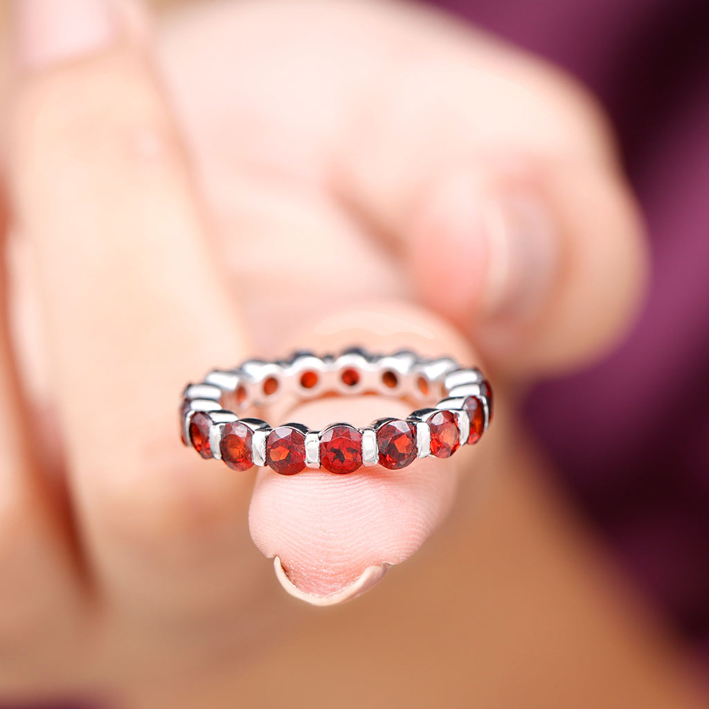 Simple Round Shape Garnet Full Eternity Ring in Bar Setting Garnet - ( AAA ) - Quality - Rosec Jewels