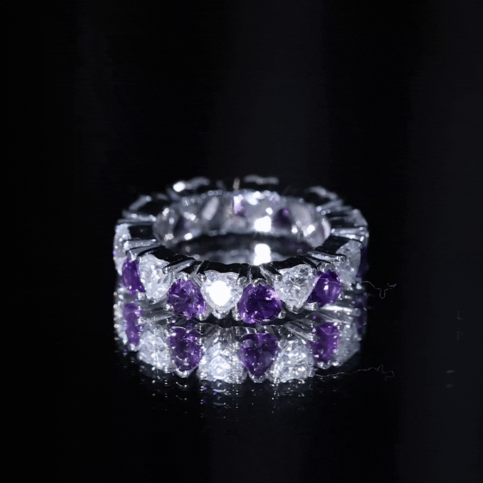 Heart Shape Purple Amethyst and Moissanite Eternity Ring in Claw Setting Amethyst - ( AAA ) - Quality - Rosec Jewels