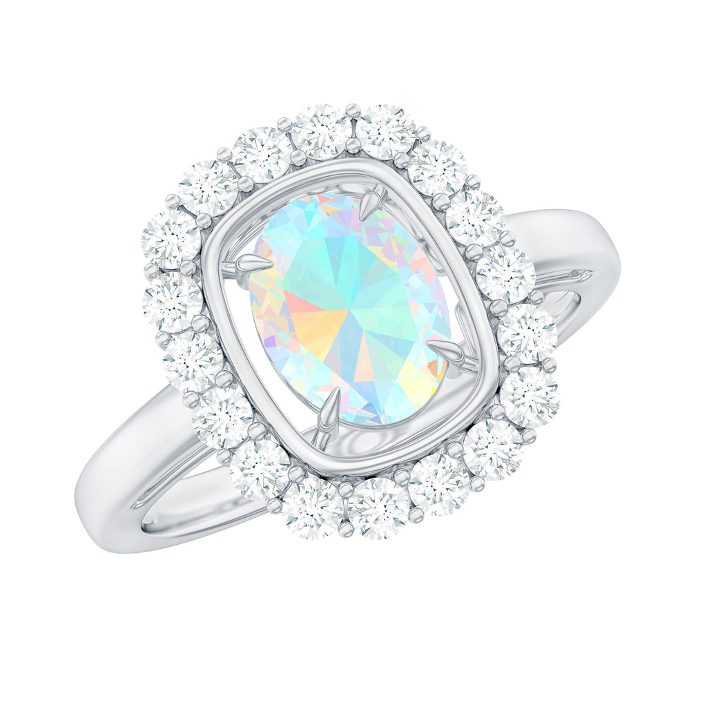 Oval Ethiopian Opal and Moissanite Halo Engagement Ring Ethiopian Opal - ( AAA ) - Quality - Rosec Jewels