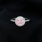 Round Lab Created Pink Sapphire Halo Engagement Ring with Diamond Lab Created Pink Sapphire - ( AAAA ) - Quality 92.5 Sterling Silver 7.5 - Rosec Jewels