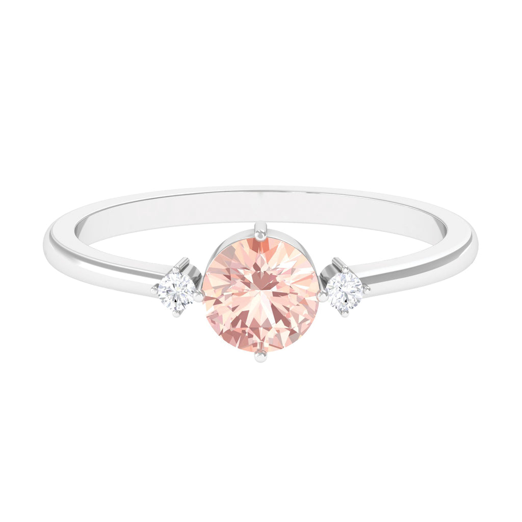Round Morganite Solitaire Promise Ring with Diamond Morganite - ( AAA ) - Quality - Rosec Jewels